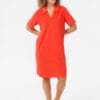 Cream badstof polo jurk fria rood - Afbeelding 3