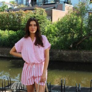Blouse gestreept koraal