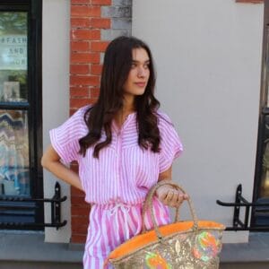 Short beach fuchsia stripe