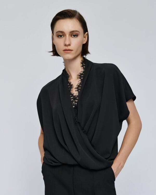 Access fashion wraptop zwart met kant - Afbeelding 3