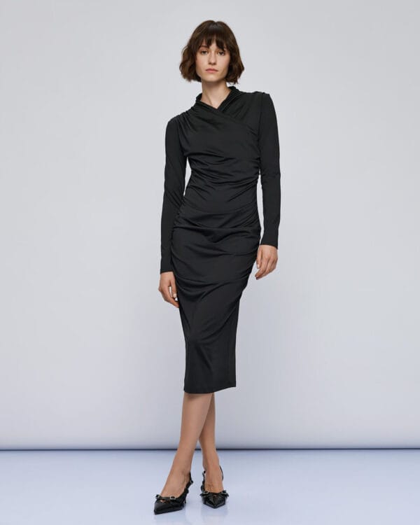 Access fashion midi wrap jurk zwart