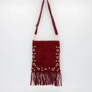 Schoudertas suede met studs & franje
