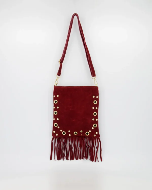 Schoudertas suede met studs & franje