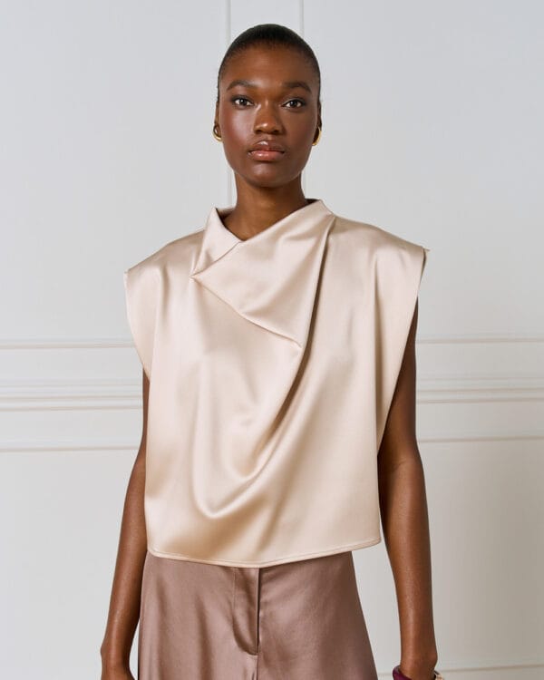 access fashion mouwloze drappery top