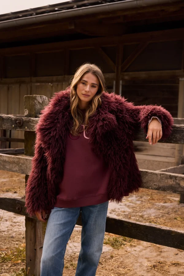 Smith & soul jas faux fur bordeaux - Afbeelding 5