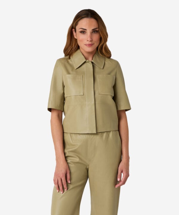 Ibana Treabhar leren jasje elm green - Image 3
