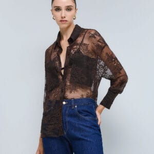 Access fashion blouse lace coffee