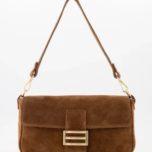 Suede hand schoudertas livio cognac