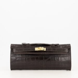 Hand schoudertas baquette croco donker bruin