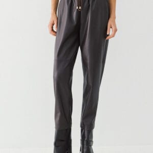 Faux leather broek coffee